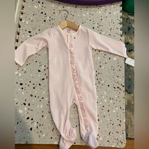 NWT Baby Loren ruffle pink white striped zip footie 9-12 months